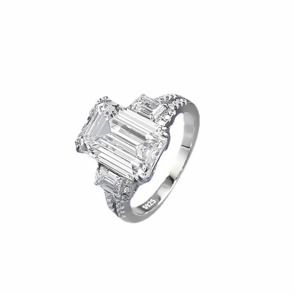 5CT S925 Sterling Silver 8×12mm Emerald Cut High Carbon Diamond Ring‎ Size 6 - Picture 6 of 6